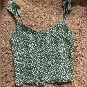 Green printed women’s cropped tank top size XS.